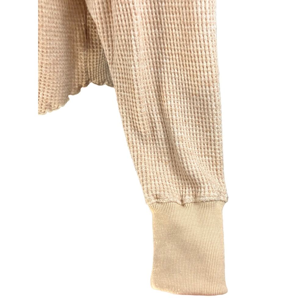 Umgee Women's Light Beige Waffle Knit Long Sleeve Ruffle Neck Pullover Sweater S - Picture 4 of 7